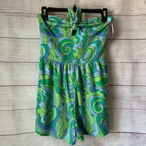 Wild Fable Terry Cloth Romper Floral Short Outfit Bow Front Keyhole Halter Tie S